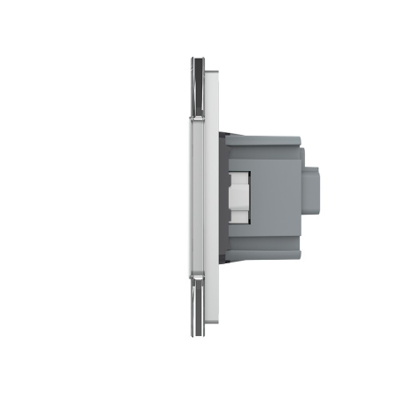 Трехклавишный сенсорный выключатель с розеткой 2 поста, цвет серый Livolo