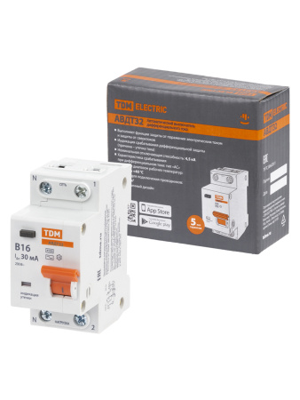Дифференциальный автоматический выключатель АВДТ 32 2П (1П+N) 16А В 30мА 4,5кА тип АС TDM