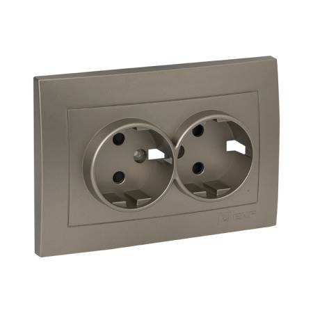 Валенсия Лицевая панель розетки 2-местной с/з 16А кашемир с защ, штор, EKF
