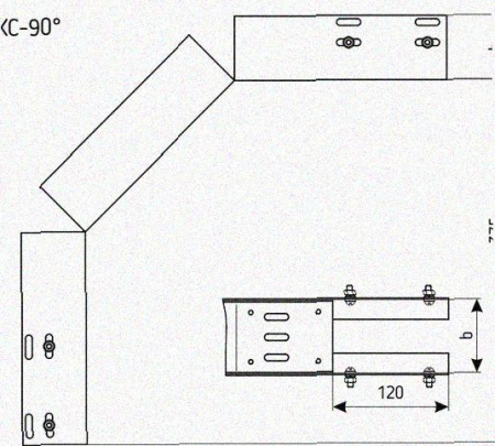 Лоток перфорированный КС 250х100-90 У3 для поворота трассы вниз на 90, окрашенный, S1,5