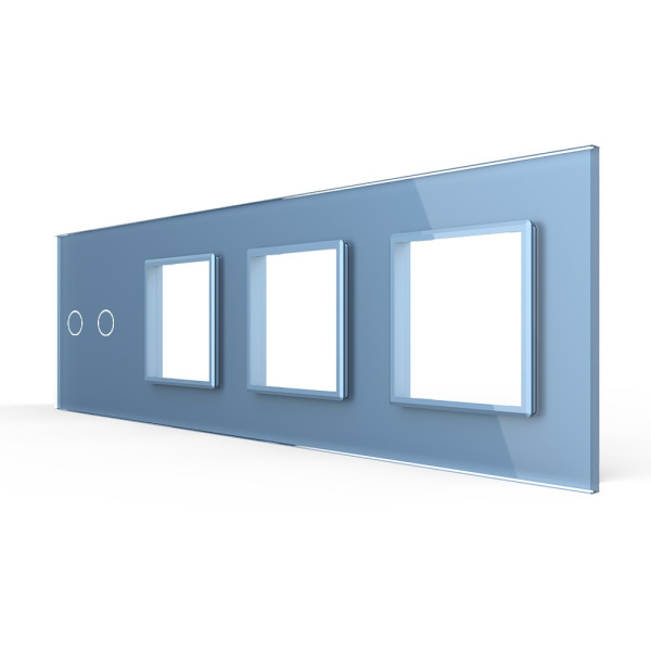 Панель для сенсорного выключателя и 3-х розеток, 2 клавиши, цвет синий, стекло Livolo