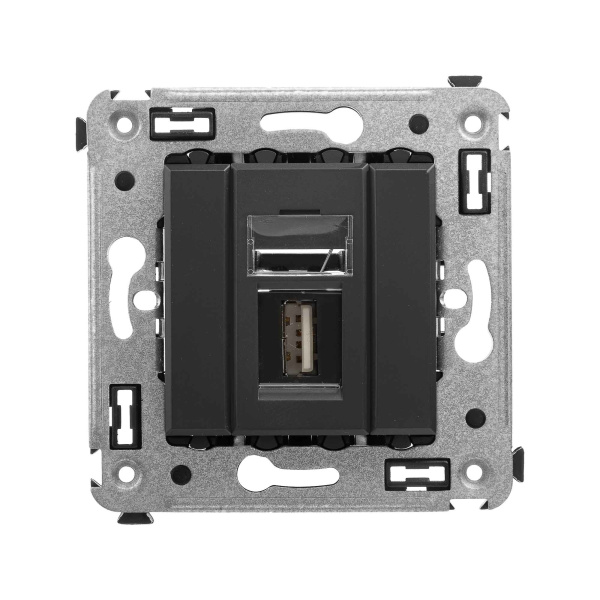 USB 2.0 розетка одинарная в стену, тип А-А, "Avanti", "Черный матовый" DKC