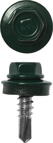 Саморезы СКМ кровельные, RAL 6005 зеленый насыщенный, 25 х 5.5 мм, 420 шт, для металлических конструкций, Профессионал ЗУБР