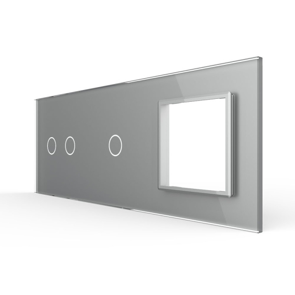 Панель тройная: 2 выключателя + 1 выключатель + 1 розетка Серая Livolo