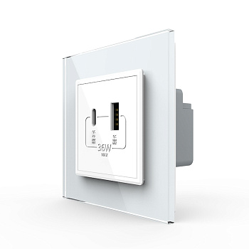 Розетка USB type C+A с блоком питания 36W Livolo 1 пост Белая VL-C7VUA18W.UC18W-2WP