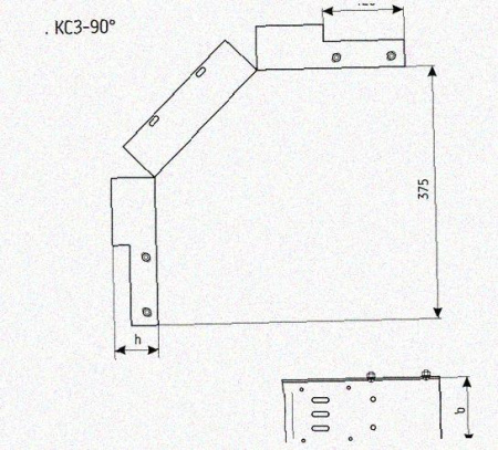 Лоток замковый перфорированный КСЗ 400х100-90 УТ1,5 для поворота трассы вниз на 90, оцинкованный лист, S0,8
