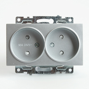 Розетка 2-местная б/з (механизм), STEKKER GLS10-7109-03, 250V, 10А с защитной шторкой, серия Катрин, серебро Розетка 2-местная б/з (механизм), STEKKER GLS10-7109-03, 250V, 10А с защитной шторкой, серия Катрин, серебро