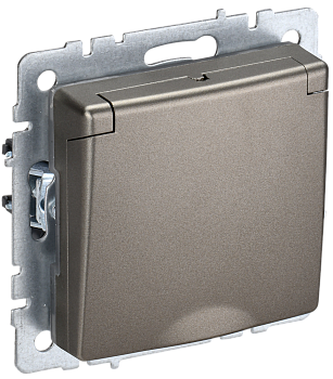 BRITE Розетка 1-местная с з/з с защитными шторками и крышкой 16А IP44 РСбш10-3-44-БрШ шампань IEK