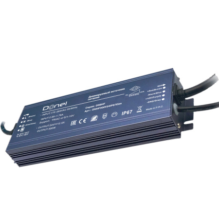 Donel, 300Вт,DC24В,12.5А, IP67, 228x80x32 мм,диммируемый Triac/0-10v блок питания для светодиодной ленты,серия:DN8HF