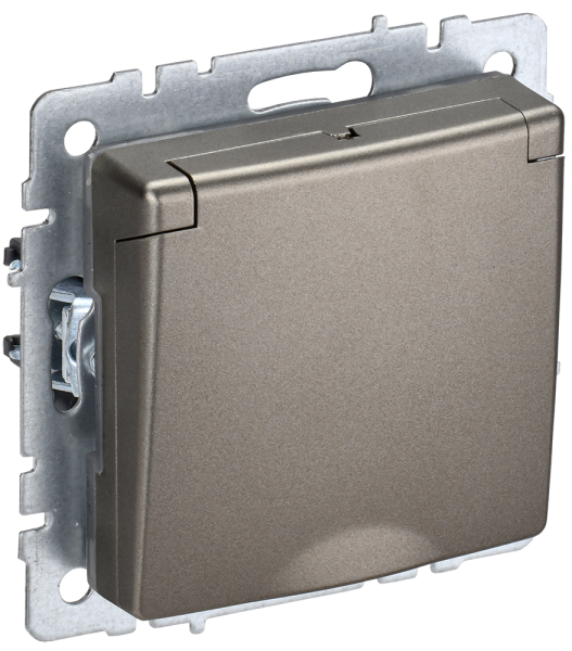 BRITE Розетка 1-местная с з/з с защитными шторками и крышкой 16А IP20 РСбш10-3-БрШ шампань IEK