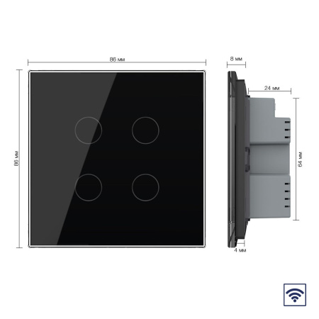Сенсорный радиоуправляемый выключатель 4 клавиши 1 пост Черный UK стандарт Livolo