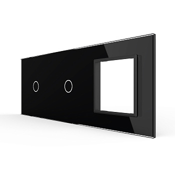 Панель тройная: 1 выключатель + 1 выключатель + 1 розетка Черная Livolo