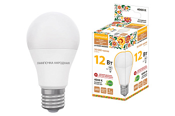 Лампа светодиодная НЛ-LED-A60-12 Вт-230 В-4000 К-Е27, (60х108 мм), Народная TDM