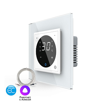 Умный терморегулятор пола EC 16А, сенсорное управление, датчик воздуха, датчик пола 5 метров, 1 пост, цвет белый Livolo
