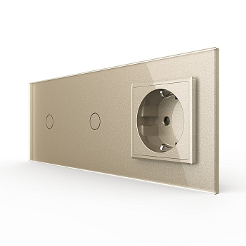 Сенсорный выключатель 2 клавиши (1-1) с розеткой 3 поста, цвет шампань Livolo