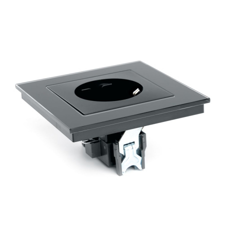 Розетка 1-местная с защитной шторкой с/з STEKKER GLS16-7010-05, 250В, 16А, черный