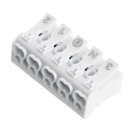 Клемма монтажная STEKKER, LD294-4005, для подключения фазных проводников, 5 контактных групп (3 ввода, 3 вывода на полюс)
