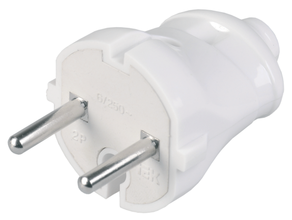 Вилка разборная прямая ВПп20-01-Ст без заземляющего контакта 6А белая IEK