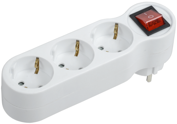 Тройник Т-01/03В 3 места 2P+PE 16А с выключателем белый IEK