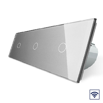 Сенсорный радиоуправляемый выключатель 3 клавиши 3 модуля Серый Livolo