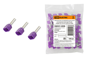 Наконечник штыревой втулочный изолированный (двойной) НШвИ (2) 2,5х10 фиолетовый (100 шт) TDM