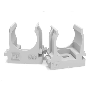 Крепеж-клипса для труб атмосферостойкая для прямого монтажа серая в п/э d20 мм (100шт/900шт уп/кор) Промрукав