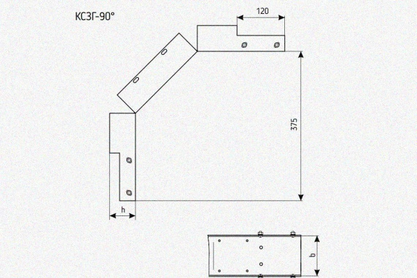 Лоток замковый глухой КСЗГ 100х50-90 УХЛ1 для поворота трассы вниз на 90, горячее цинкование S1,0