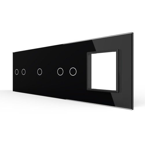 Панель для 3-х сенсорных выключателей и розетки, 5 клавиш (2+1+2), цвет черный, стекло Livolo