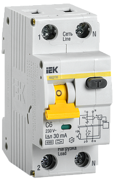 Дифференциальный автоматический выключатель АВДТ АВДТ32 6А С IEK