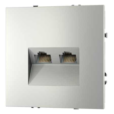 Розетка компьютерная встраиваемая Voltum S70 двойная RJ45+RJ45 КАТ.6, (сталь)
