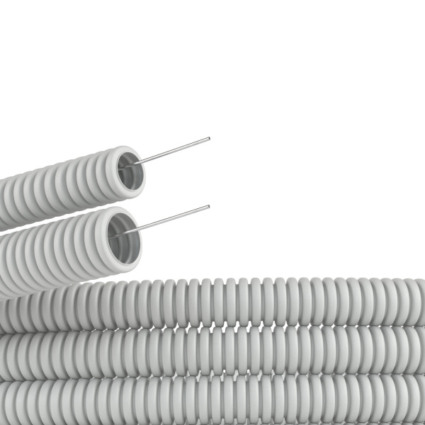 Труба ПВХ гибкая гофр. д.32мм, тяжёлая с протяжкой, 25м, цвет серый Plus DKC
