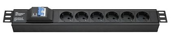 Блок распределения питания (PDU) 19" 16A с автоматом 2P, Вых:6 Schuko, Вх:Schuko DKC