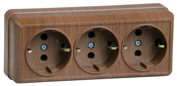 Розетка 3-местная ОУ РС23-3-ОД с з/з 16А ОКТАВА дуб IEK
