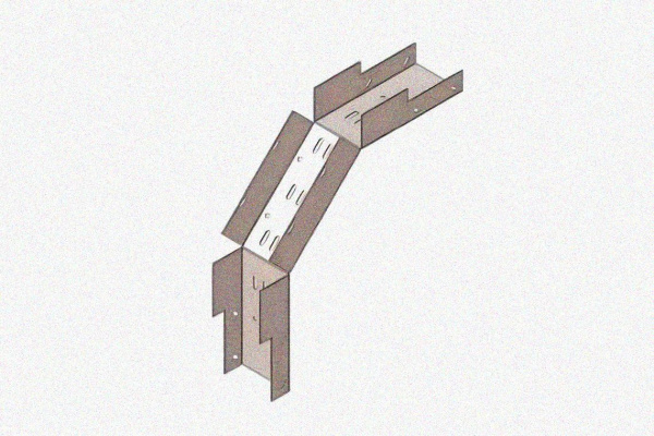 Лоток замковый глухой КСЗГ 150х100-90 УХЛ1 для поворота трассы вниз на 90, оцинкованный лист S1,5