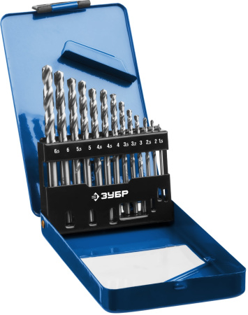 ПРОФ-А 13шт(1.5-6.5мм), Набор сверл по металлу, сталь Р6М5, класс А, мет.бокс ЗУБР