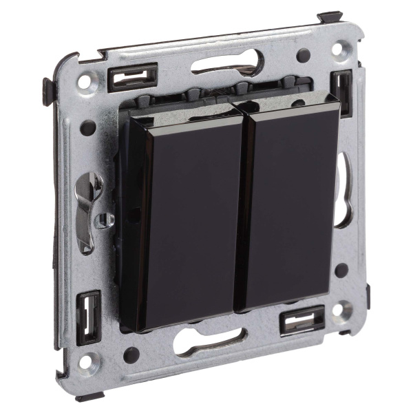 Выключатель двухклавишный в стену, "Avanti", "Черный квадрат" DKC