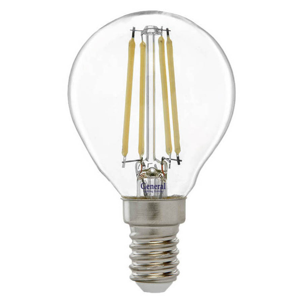 Лампа св/д шар P45 7W Е14 6500К филамент (нитевидная) General