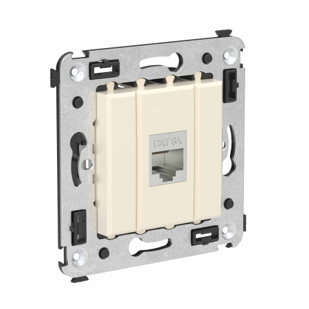 Компьютерная розетка RJ-45 без шторки в стену, кат.6А одинарная экранированная, "Avanti", "Ванильная дымка" DKC