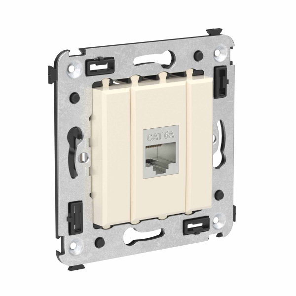 Компьютерная розетка RJ-45 без шторки в стену, кат.6А одинарная экранированная, "Avanti", "Ванильная дымка" DKC