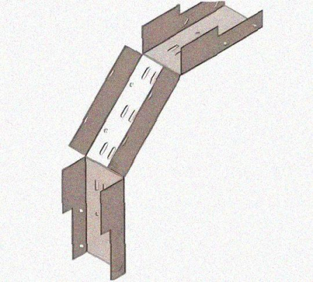 Лоток замковый перфорированный КСЗ 400х100-90 УХЛ1 для поворота трассы вниз на 90, оцинкованный лист, S1,5