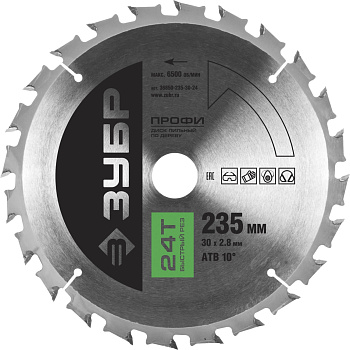 Быстрый рез 235х30мм 24Т, диск пильный по дереву ЗУБР