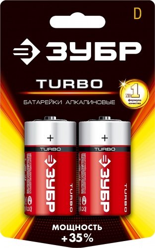 Щелочная батарейка 1.5 В, тип D, 2 шт, Turbo (B) ЗУБР