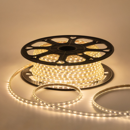 O17-01 Светодиодная лента 220В, 5Вт/м, smd2835, 60д/м, IP65, 300лм/м, размер 10х7мм, 50м, т/б, 3000К APEYRON