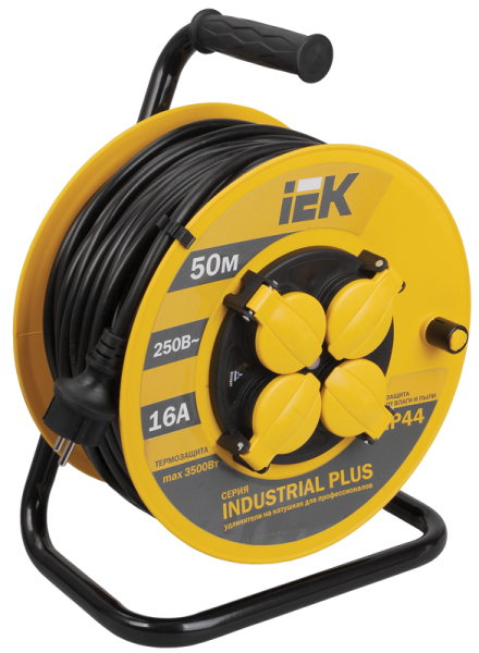 Катушка УК50 с термозащитой 4 места 2P+PE/50м 3х1,5мм2 IP44 INDUSTRIAL PLUS IEK