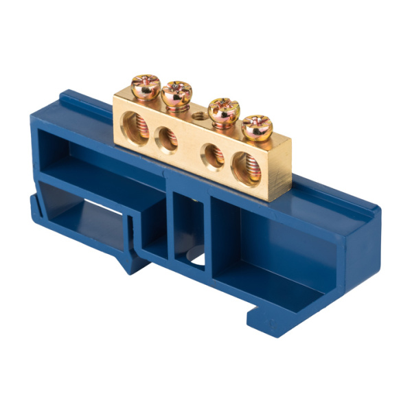 Шина "0" N (8х12мм) 4 отверстия латунь синий изолятор на DIN-рейку PROxima EKF