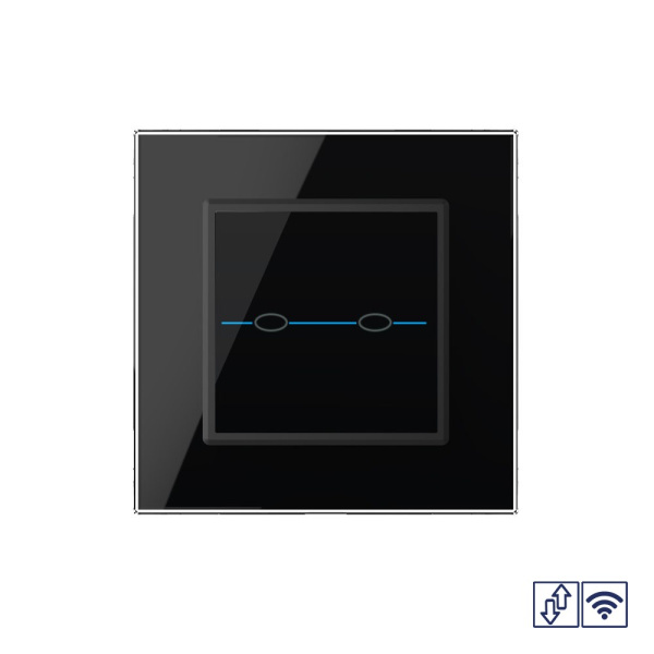 Сенсорный радиоуправляемый выключатель для жалюзи Quadro 2 клавиши 1 модуль Черный Livolo
