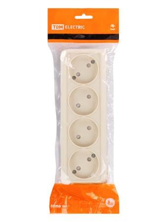 Розетка 4-х местная горизонтальная 2П открытой установки IP20 10A с з/ш сл. кость "Ладога" TDM