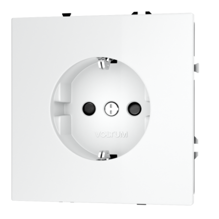 Розетка встраиваемая Voltum S70 с заземлением и защитными шторками, 16А, (белый матовый)