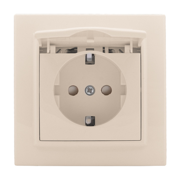 Минск Розетка 1-местная СП с/з с крышкой 16А бежевая с защ, штор, EKF Минск Розетка 1-местная СП с/з с крышкой 16А бежевая с защ, штор, EKF