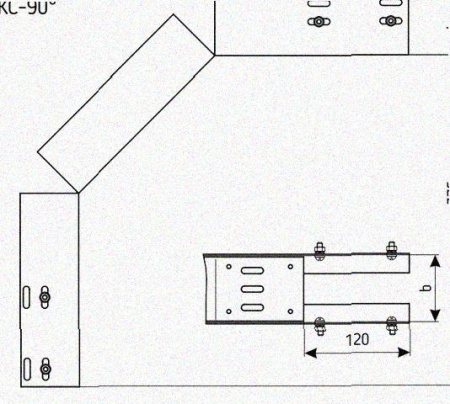 Лоток перфорированный КС 250х80-90 У3 для поворота трассы вниз на 90, окрашенный, S1,5